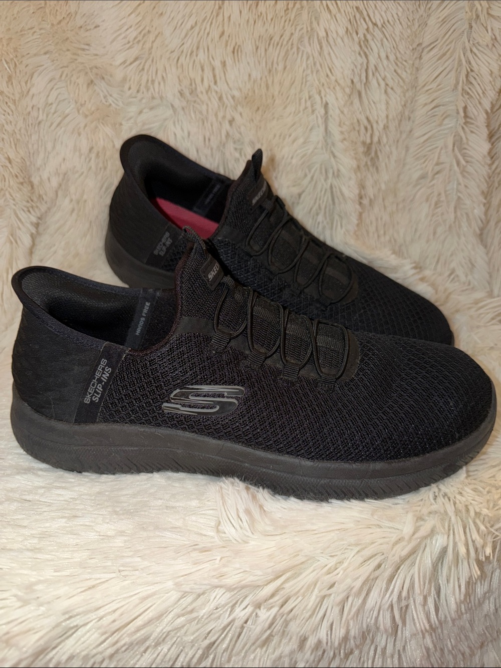 Skechers Black Slip-On Knit Athletic Shoes